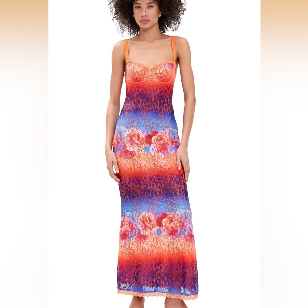 Orange & Blue Gradient Lace Maxi Dress - Women Karol